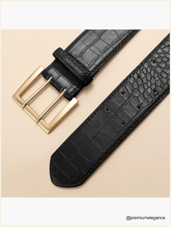 Wide Leather Belt for Dresses Jeans Gold Buckle Ladies Waist Thick Belt main image 6